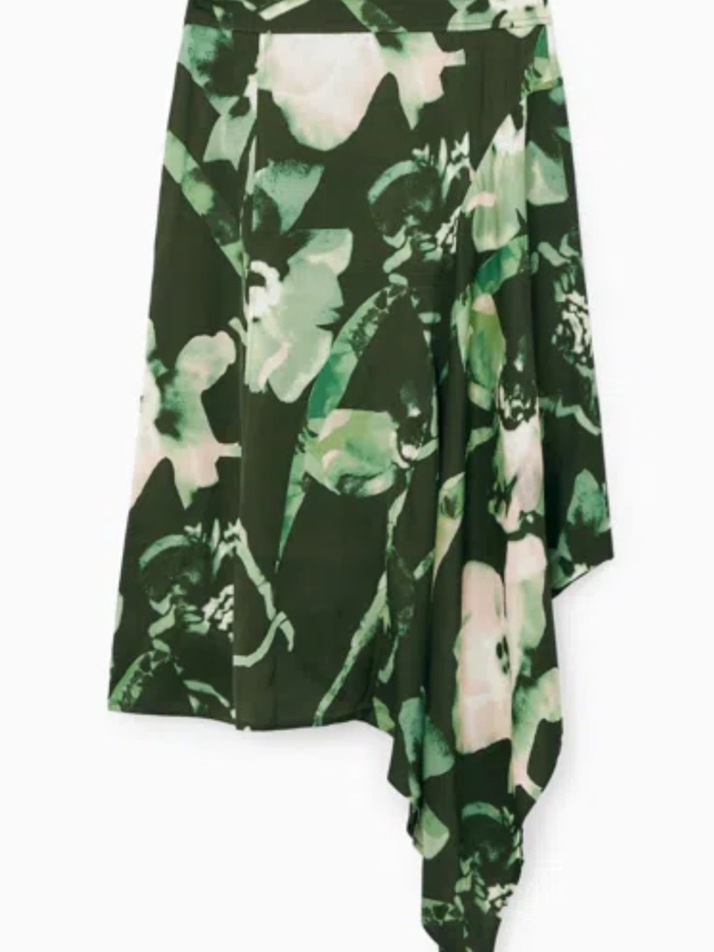COS Dark Green Floral Asymmetrical Midi Skirt NWT